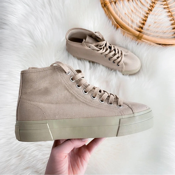 Vagabond Teddie Khaki Trainers High Top Sneakers Lace Up Beige Tan Platform - Picture 1 of 16